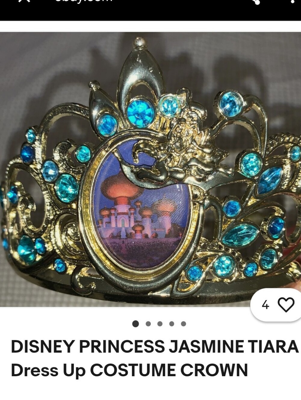 Disney Jasmine Gold-Tone Tiara with Blue Gems NWOT